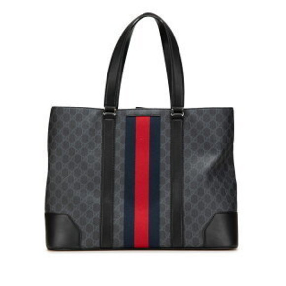 Gucci GG Supreme Sherry Tote Bag Handbag Black Leather - Picture 1 of 8